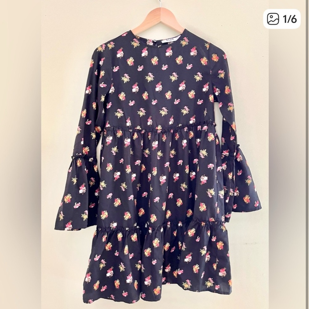 NA-KD Black Flounced Floral Chiffon Dress Size 34 (S) BohoStyle RomanticFemme - Picture 2 of 8